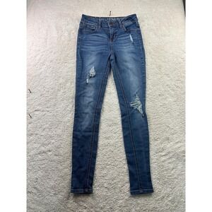 Vanilla Star Jeans Womens 1 Blue Mid Rise Skinny Distressed‎ Stretch Denim Pants